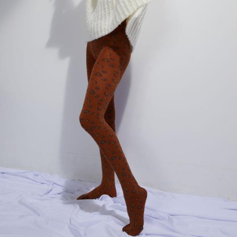 ANTHROPOLOGIE Opaque Leopard Print Tights Brown M/L